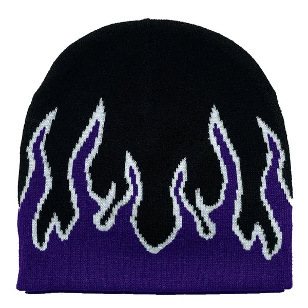 Flame Pattern Stretch Beanie with Custom Logo