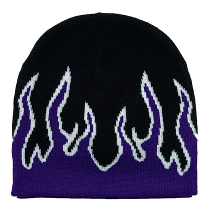 Flame Pattern Stretch Beanie with Custom Logo