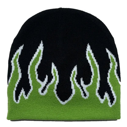 Flame Pattern Stretch Beanie with Custom Logo