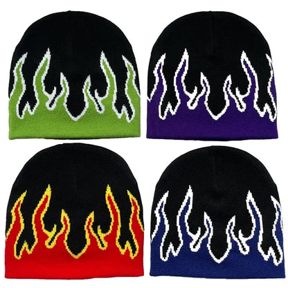 Flame Pattern Stretch Beanie with Custom Logo