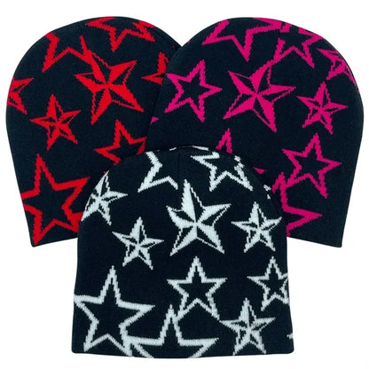 Star Pattern Stretch Beanie with Custom Logo