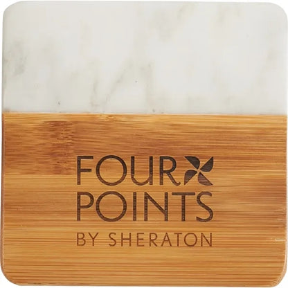 Marble and Bamboo Coaster Set