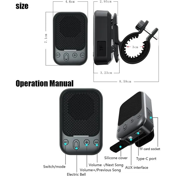 Wearable Bluetooth Speaker with Handlebar Mount