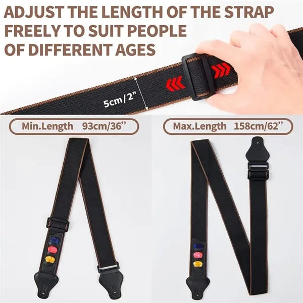 Adjustable Cotton Guitar Strap with 3 Guitar Picks Holders