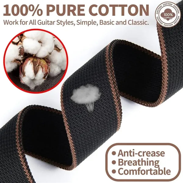 Adjustable Cotton Guitar Strap with 3 Guitar Picks Holders