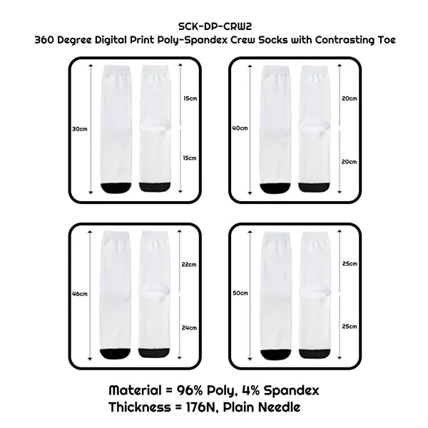 360 Degree Digital Print Poly-Spandex Crew Socks with