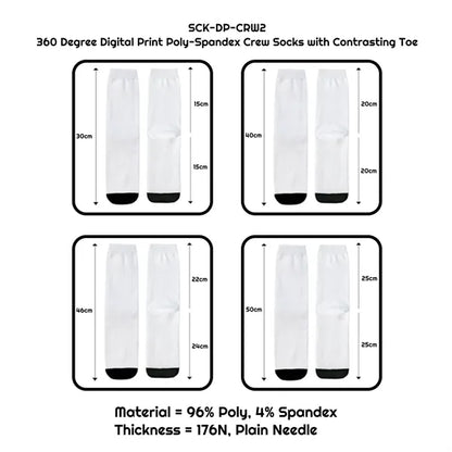 360 Degree Digital Print Poly-Spandex Crew Socks with