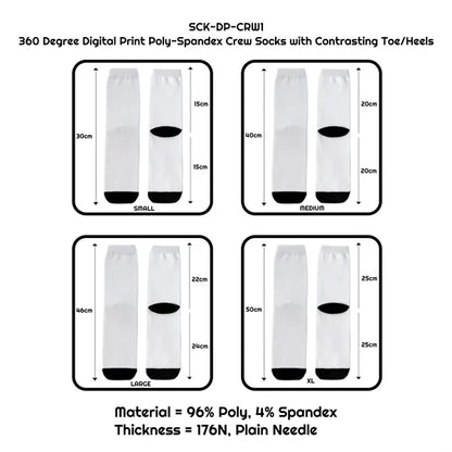 360 Degree Digital Print Poly-Spandex Crew Socks with