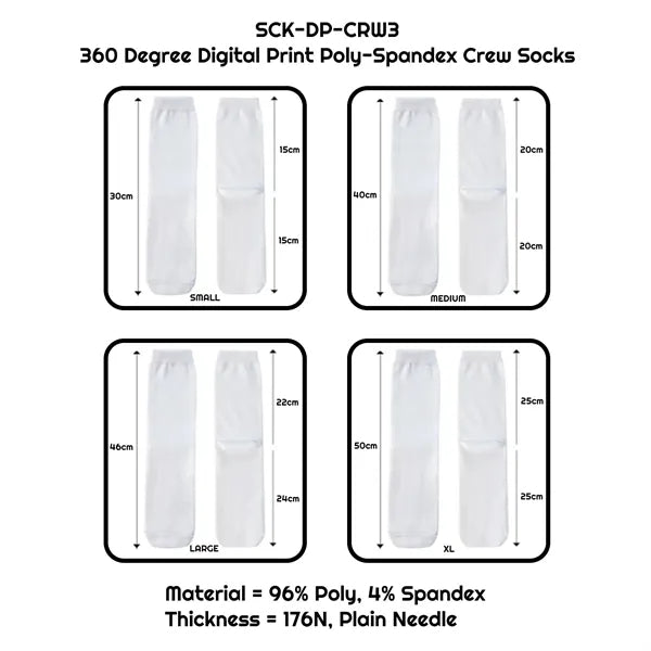 360 Degree Digital Print Poly-Spandex Crew Socks