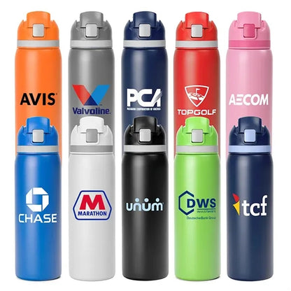 Two-Toned 27oz. Stainless Steel Pop Straw Bottle