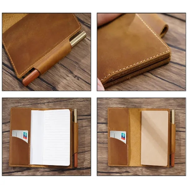 Leather Refillable Travel Notebook w/ Card Slots Pen Holder