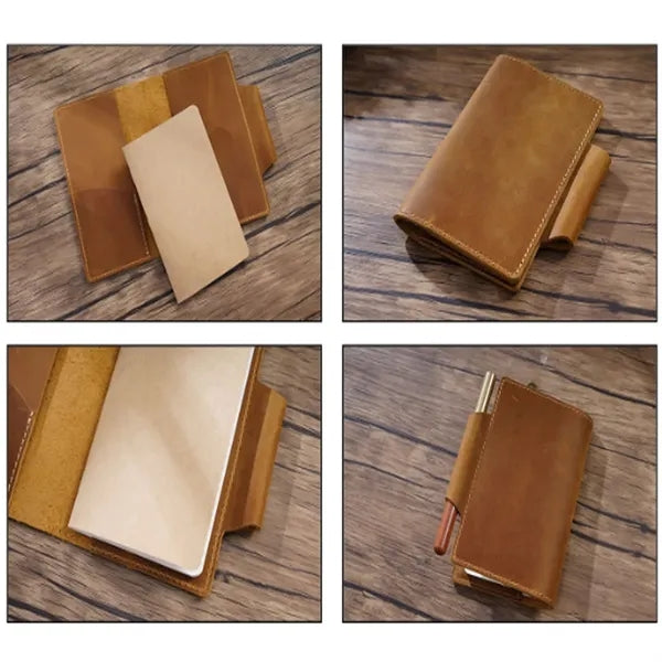 Leather Refillable Travel Notebook w/ Card Slots Pen Holder