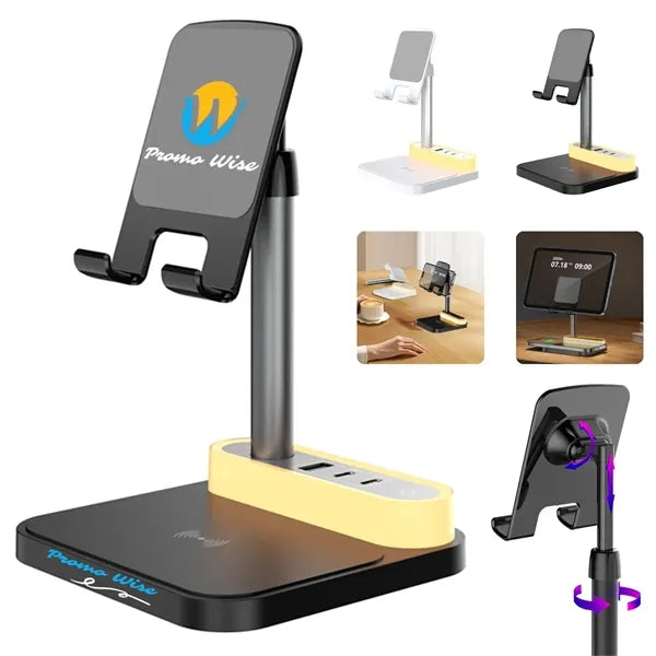 3-in-1 Adjustable Lamp Multi-Port Hub Wireless Charger Stand