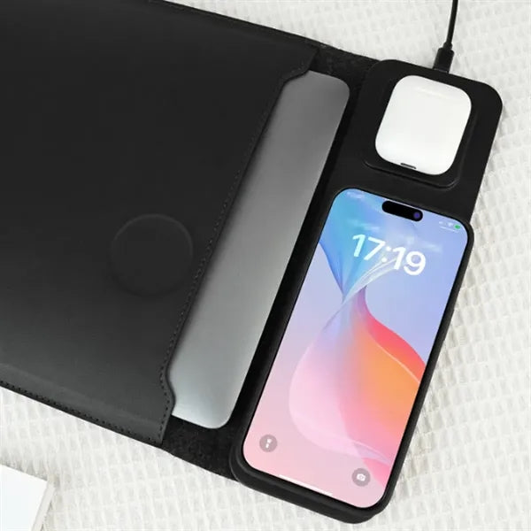 Multi-Device Wireless Charger PU Leather Laptop Sleeve