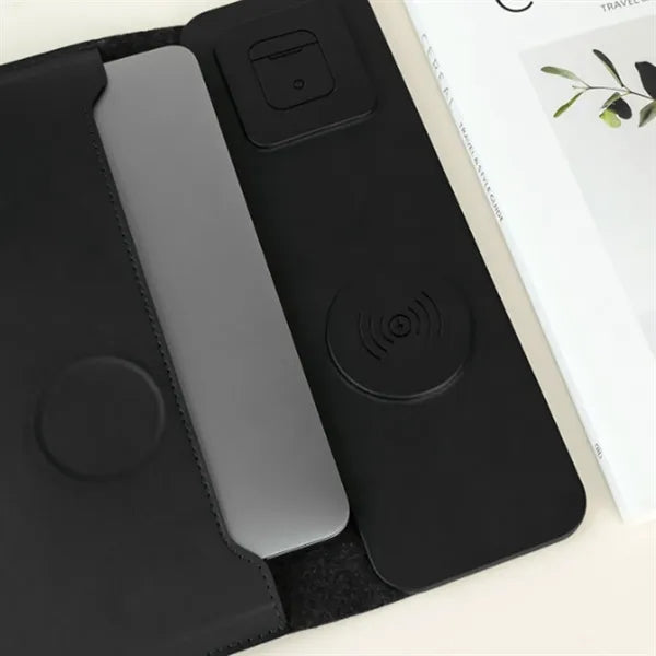 Multi-Device Wireless Charger PU Leather Laptop Sleeve