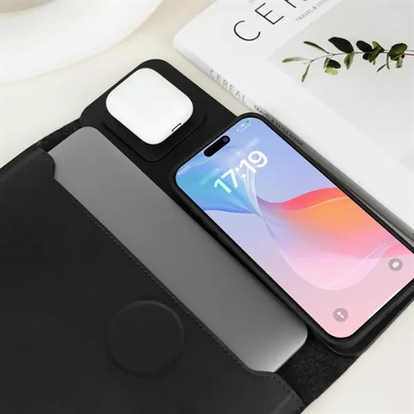 Multi-Device Wireless Charger PU Leather Laptop Sleeve