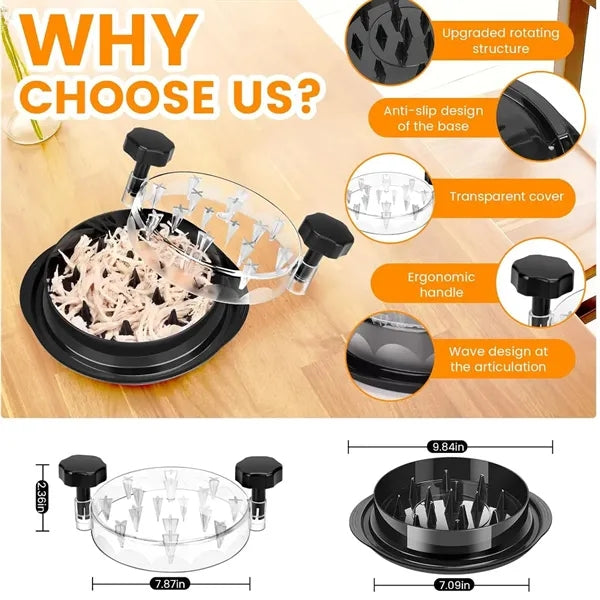 Chicken Shredder with Transparent Lid, Non-Slip Design and D