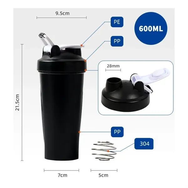 600ML Shaker Bottle with Wire Whisk Ball