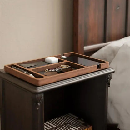 Multi-Compartment Built-in Charging Wooden Organizer Tray