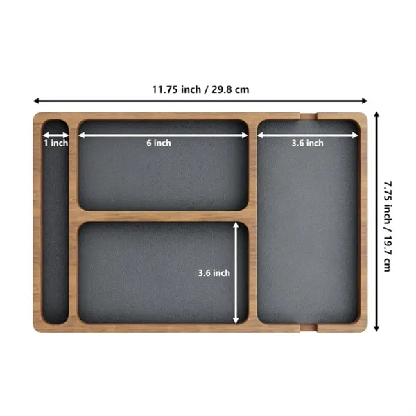 Multi-Compartment Built-in Charging Wooden Organizer Tray