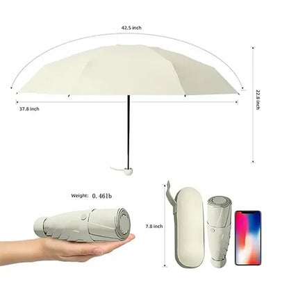 Mini Windproof Sun & Rain Pocket Folding Umbrella With Case
