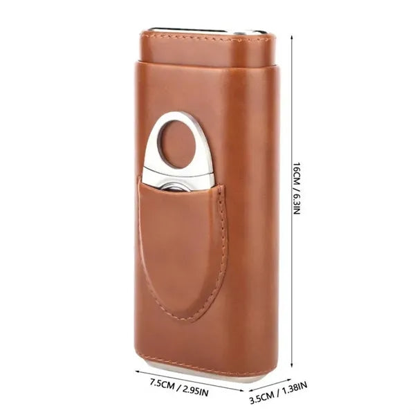 Premium Leather Cigar Case Humidor with Cutter