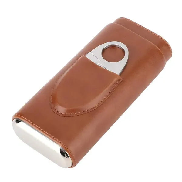Premium Leather Cigar Case Humidor with Cutter