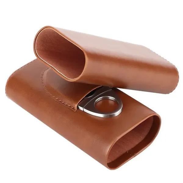 Premium Leather Cigar Case Humidor with Cutter