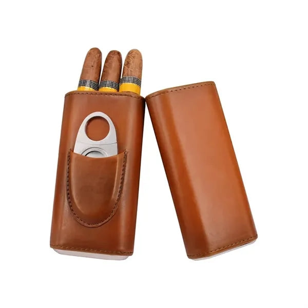 Premium Leather Cigar Case Humidor with Cutter