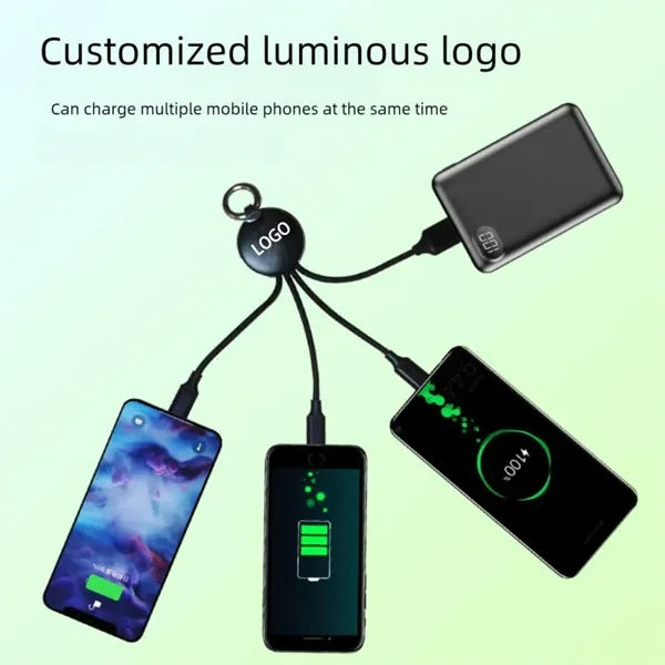 Custom 3-in-1 LED Logo USB Charging Cables Keychain