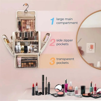 Waterproof Padded Multi-Pocket Rotatable Hook Makeup Bag