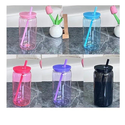 16oz Plastic Drinking Clear Can Cups With Lid