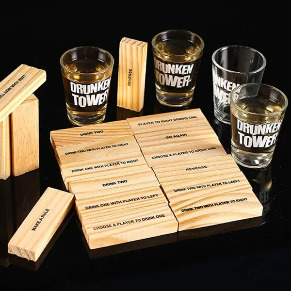 Wooden Stacking Block Drinking Game Set