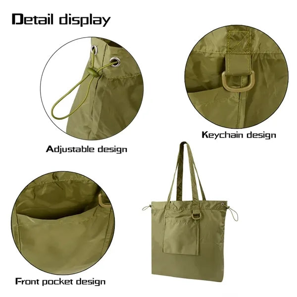 Spacious Foldable Dual-Pocket Drawstring Closure Tote Bag