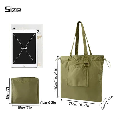 Spacious Foldable Dual-Pocket Drawstring Closure Tote Bag