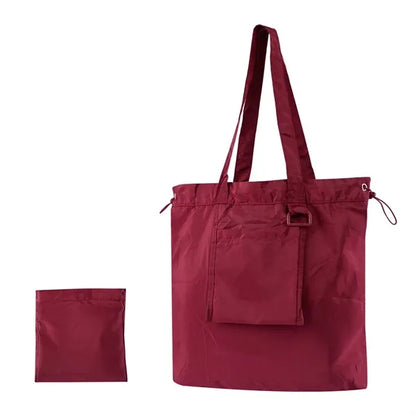 Spacious Foldable Dual-Pocket Drawstring Closure Tote Bag