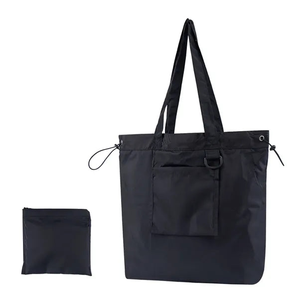 Spacious Foldable Dual-Pocket Drawstring Closure Tote Bag