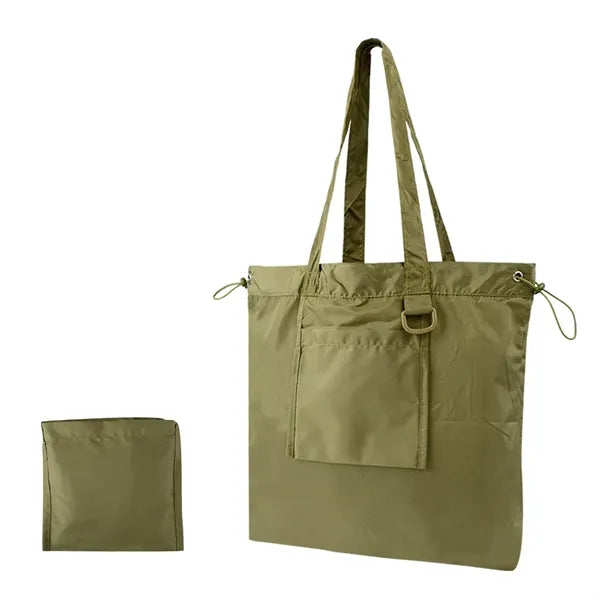 Spacious Foldable Dual-Pocket Drawstring Closure Tote Bag