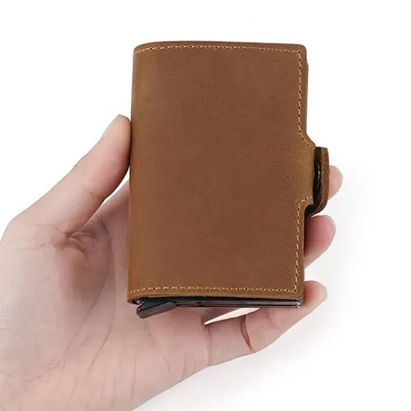 Slim Multi-Slot Quick Access Aluminum RFID Leather Wallet