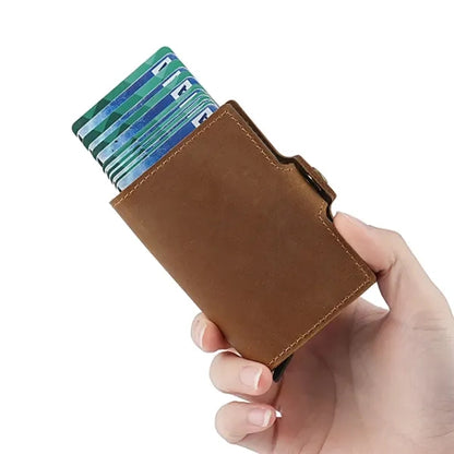 Slim Multi-Slot Quick Access Aluminum RFID Leather Wallet