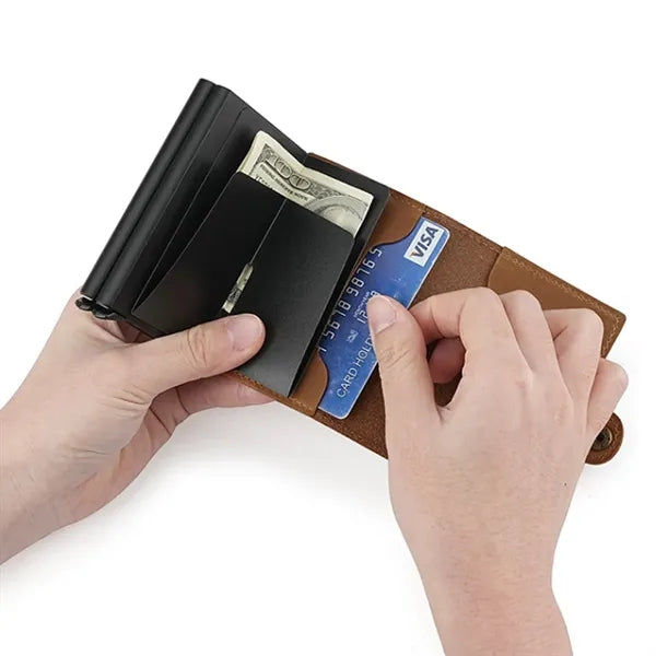 Slim Multi-Slot Quick Access Aluminum RFID Leather Wallet