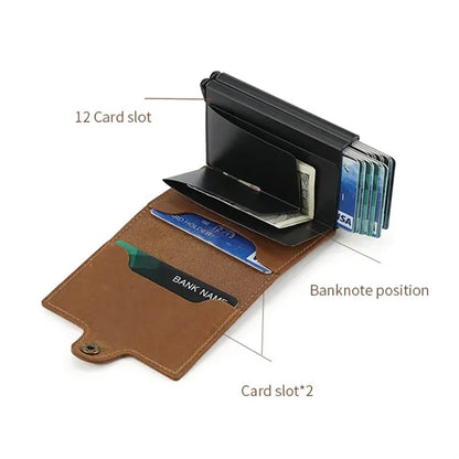 Slim Multi-Slot Quick Access Aluminum RFID Leather Wallet