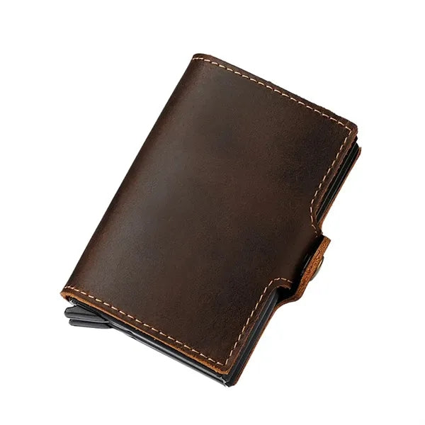 Slim Multi-Slot Quick Access Aluminum RFID Leather Wallet