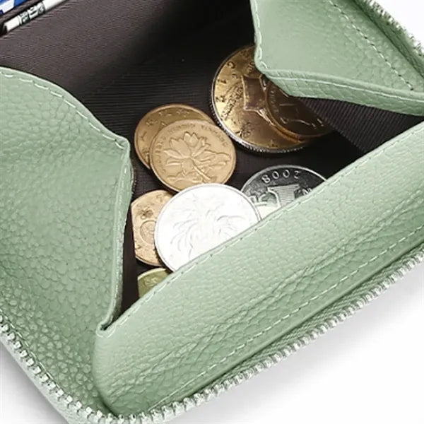 Compact Zippered Coin Pocket Genuine Cowhide RFID Wallet