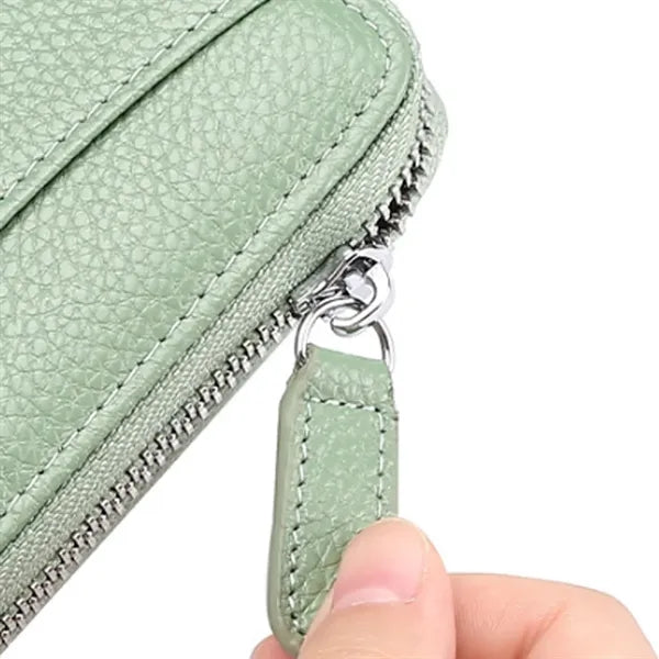 Compact Zippered Coin Pocket Genuine Cowhide RFID Wallet
