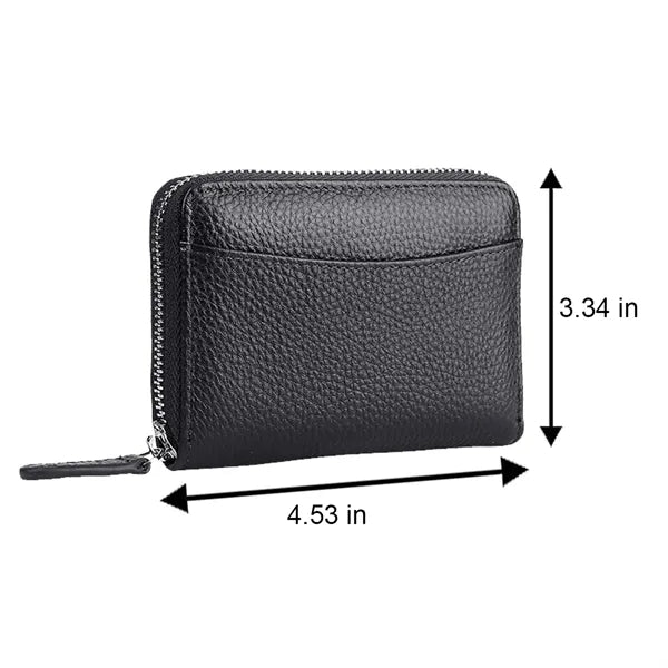 Compact Zippered Coin Pocket Genuine Cowhide RFID Wallet