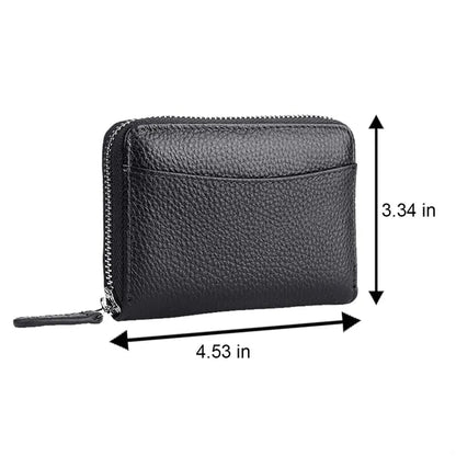 Compact Zippered Coin Pocket Genuine Cowhide RFID Wallet