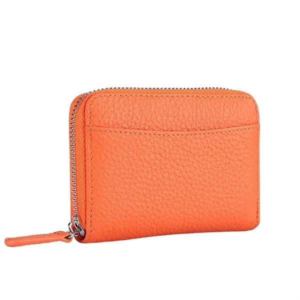 Compact Zippered Coin Pocket Genuine Cowhide RFID Wallet