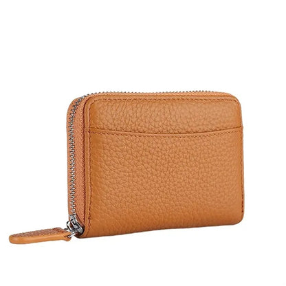 Compact Zippered Coin Pocket Genuine Cowhide RFID Wallet