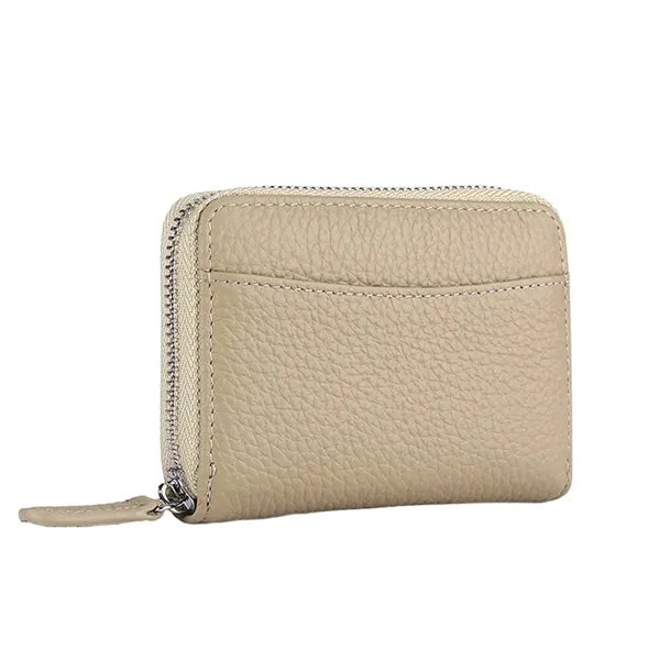 Compact Zippered Coin Pocket Genuine Cowhide RFID Wallet